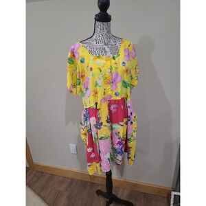 Vtg Jams World multi color floral flowy Mini Dress Women SZ XL vacation Hawaiian